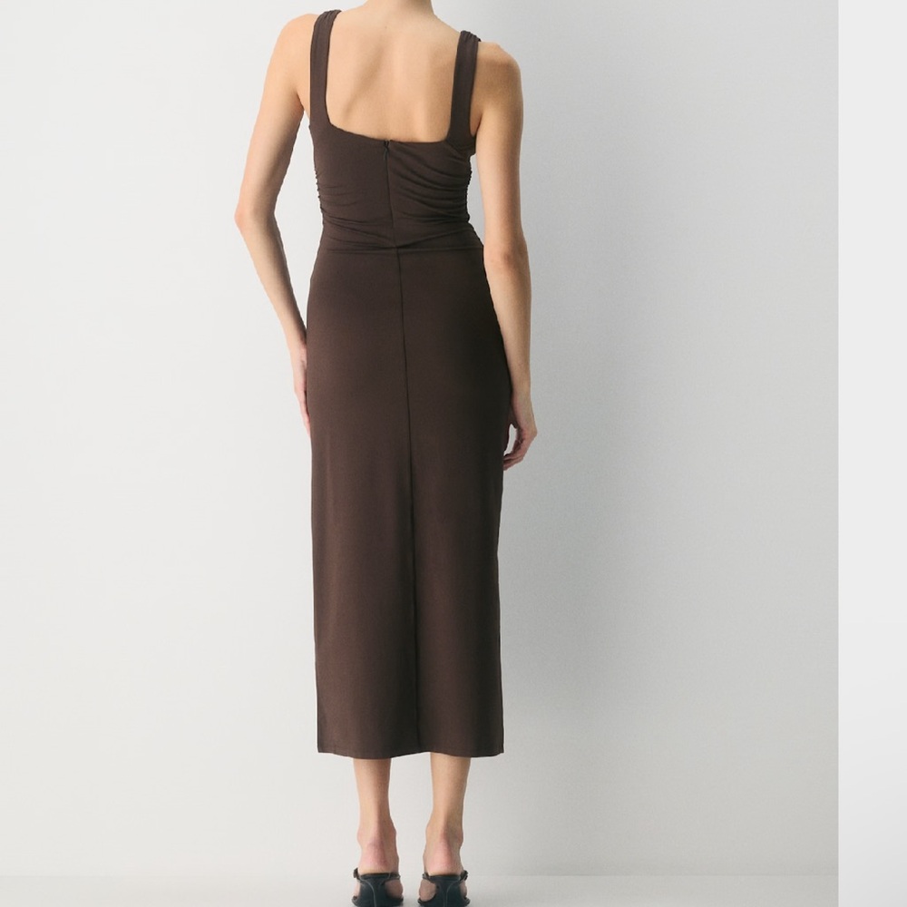 Aritzia Brown Sleeveless V-Neck Ruched Waist Maxi Dress - Picture 2 of 6